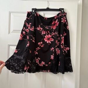 Fashion Bug Black and Pink Floral A-Line Skirt